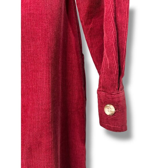 Vintage Cranberry Red Button Front Cordury Dress Long Sleeve Petite - Picture 4 of 5